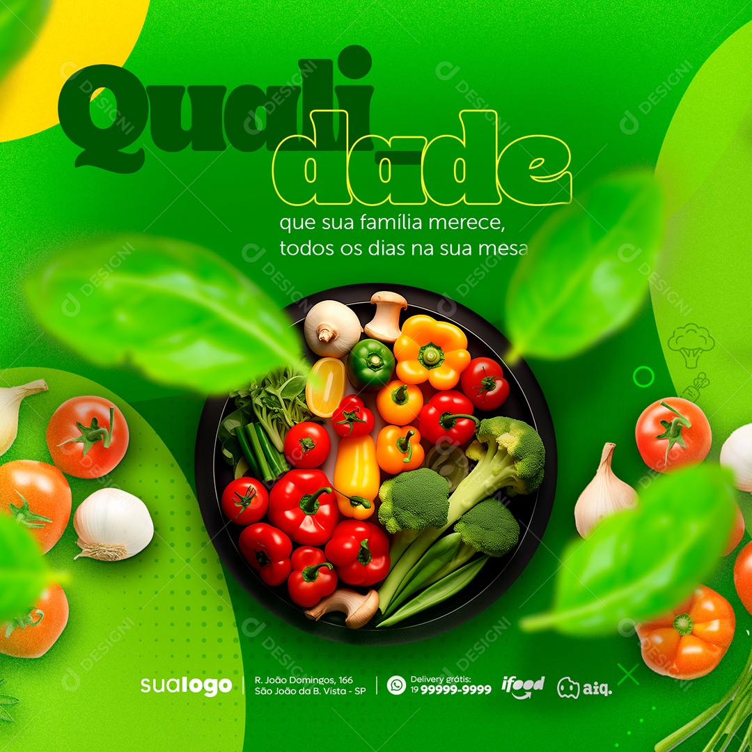 Hortifruti Qualidade que sua Família Merece Todos os Dias na sua Mesa Social Media PSD Editável