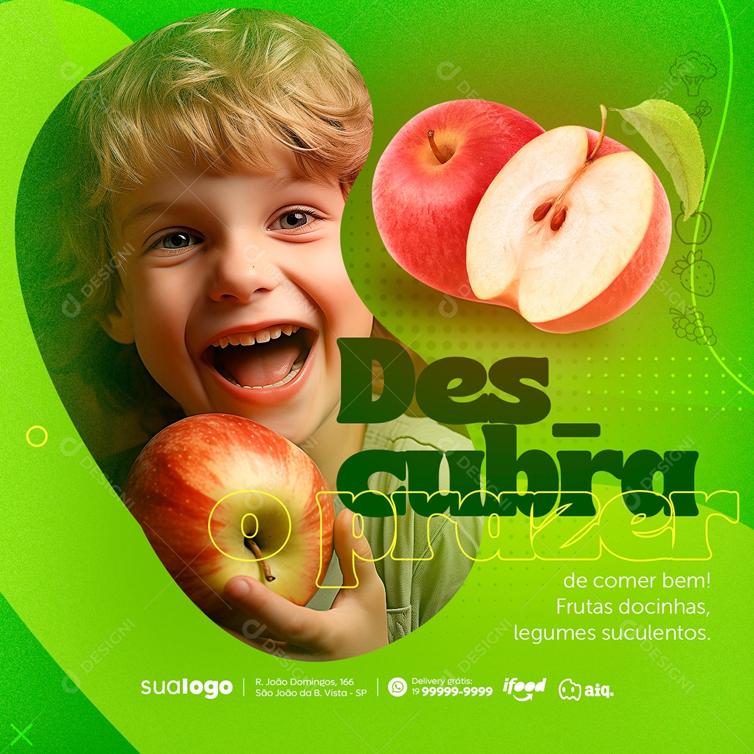 Hortifruti Descubra o Prazer de Comer Bem Frutas Docinhas Legumes Suculentos Social Media PSD Editável