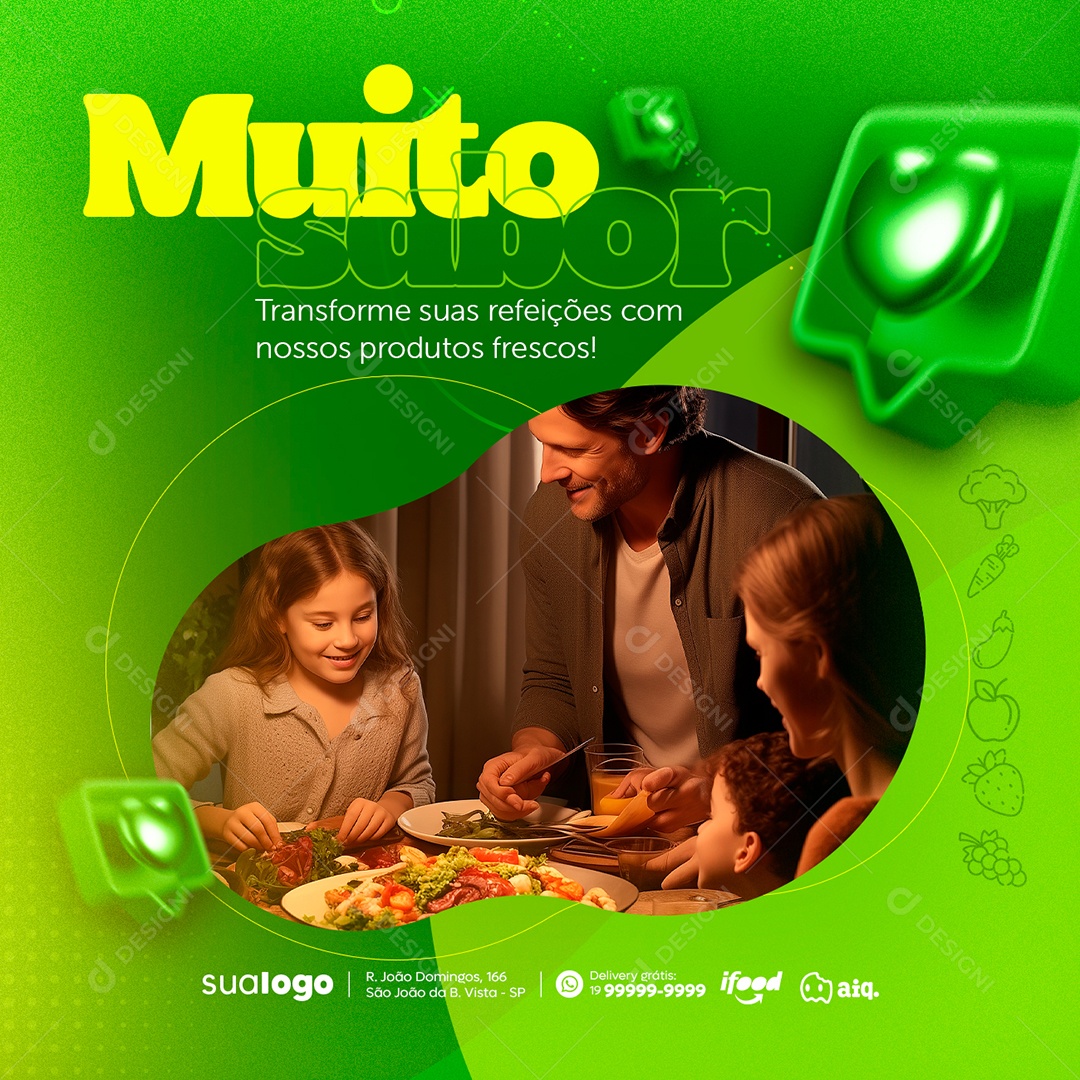 Hortifruti Muito Sabor Transforme suas Refeições com Nossos Produtos Frescos Social Media PSD Editável