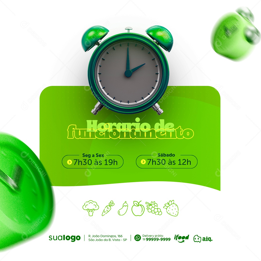 Hortifruti Horário de Funcionamento Social Media PSD Editável