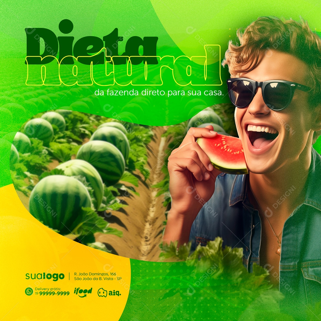 Hortifruti Dieta Natural da Fazenda Direto para sua Casa Social Media PSD Editável