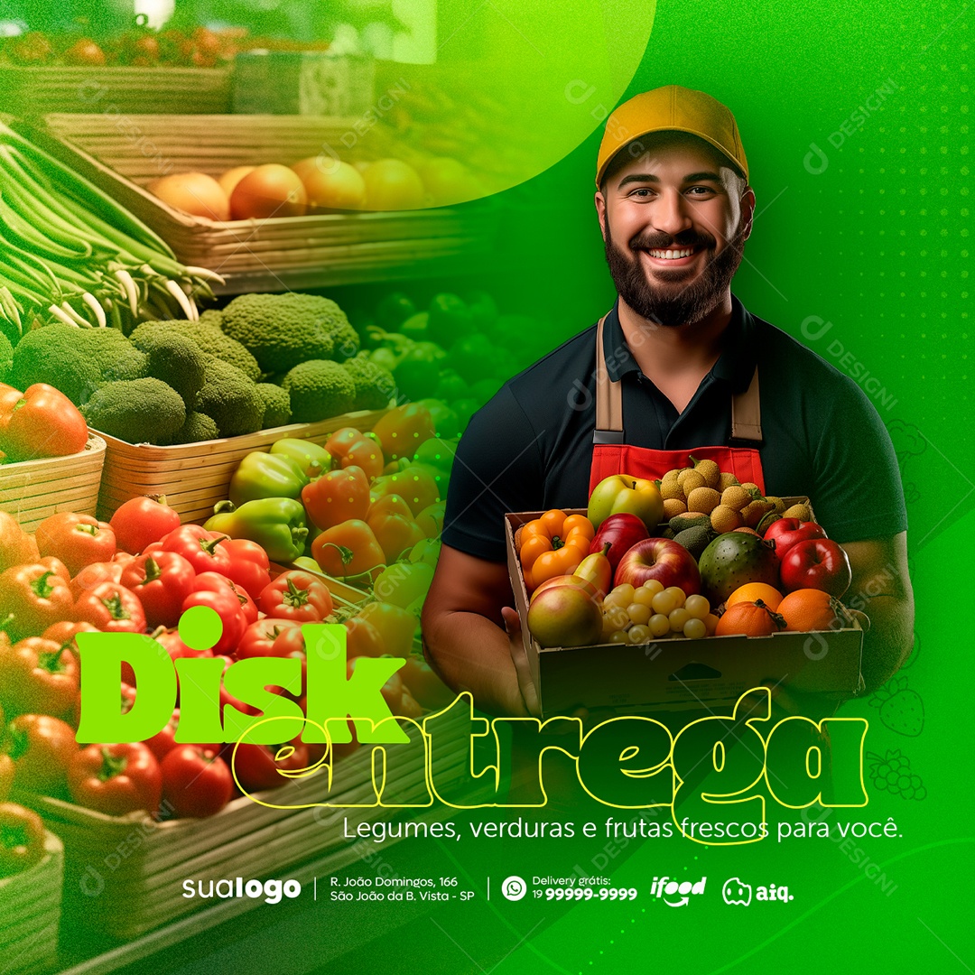 Hortifruti Disk Entrega Legumes Verduras e Frutas Frescos para Você Social Media PSD Editável