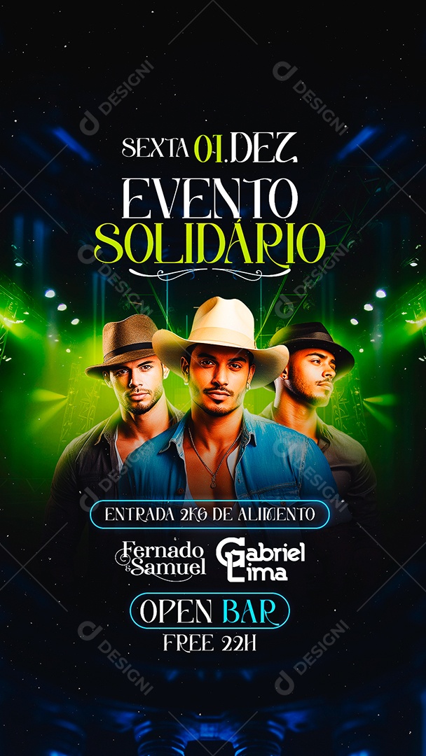 Story Flyer Evento Solidário Fernado & Samuel Gabriel Lima Open Bar Social Media PSD Editável
