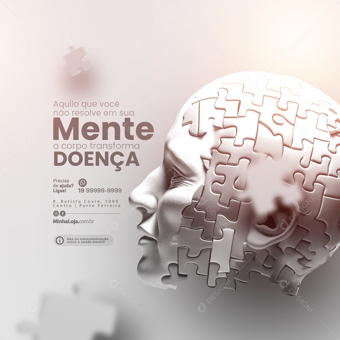 Janeiro Branco Aquilo Que Você Não Resolve em Sua Mente Social Media PSD Editável