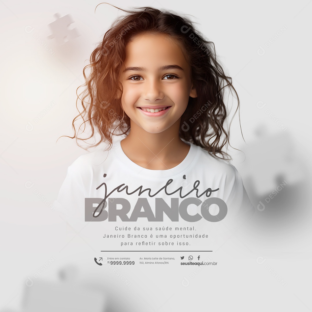 Janeiro Branco Cuide da Sua Saúde Mental Social Media PSD Editável