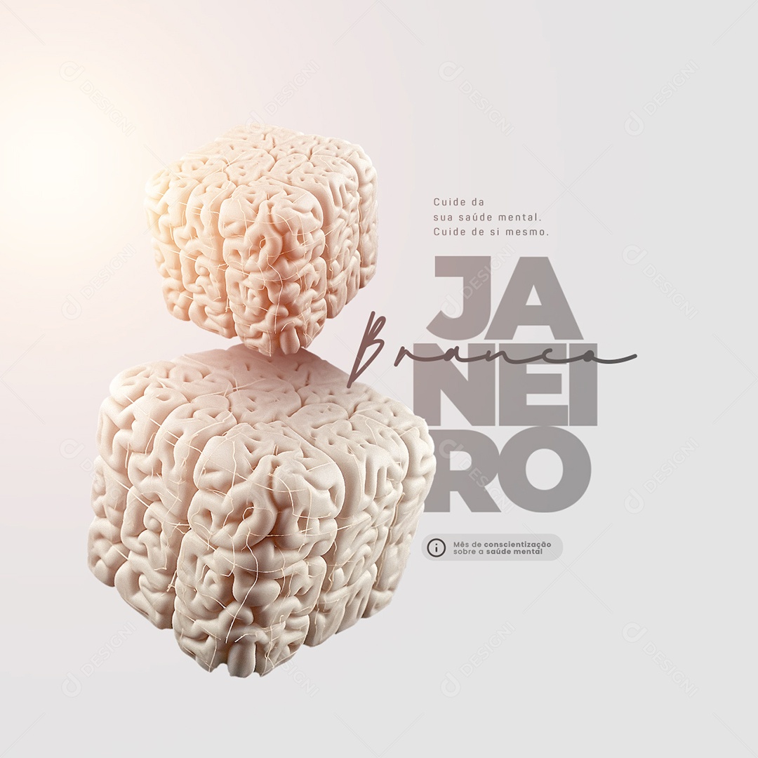 Janeiro Branco Cuide da Sua Saúde Mental Cuide de Si Mesmo Social Media PSD Editável