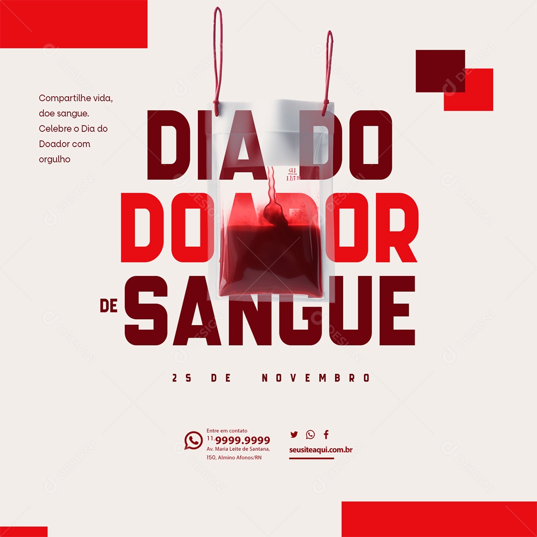 Dia Nacional do Doador de Sangue Compartilhe Vida Doe Sangue Social Media PSD Editável
