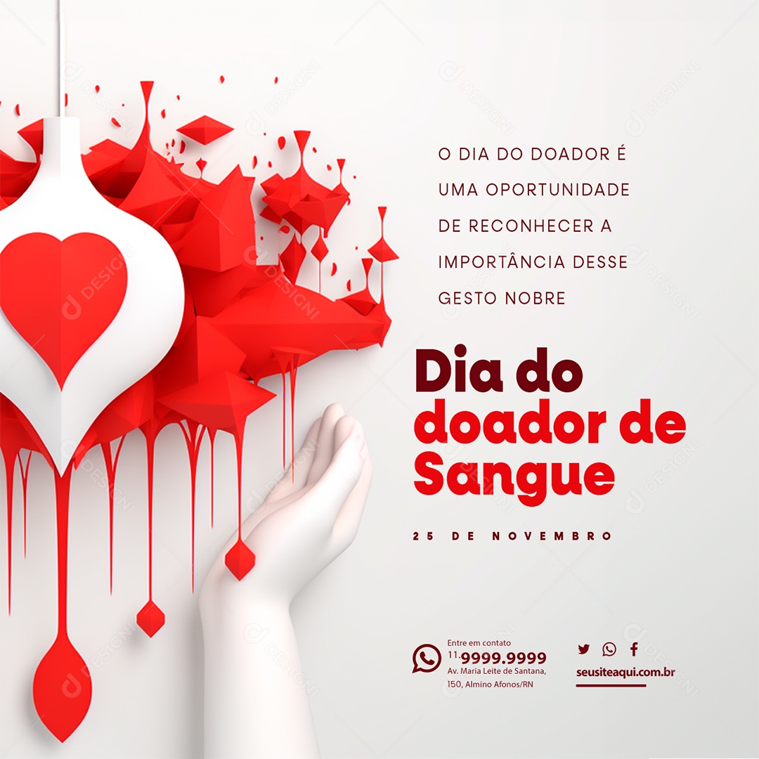 Social Media Dia Nacional do Doador de Sangue 25 de Novembro PSD Editável
