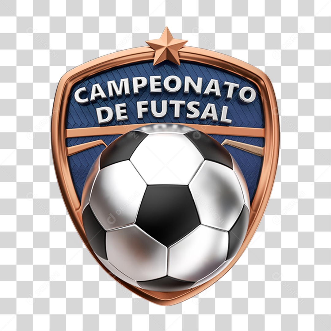 Selo 3D Campeonato de Futsal para Composição PNG Transparente