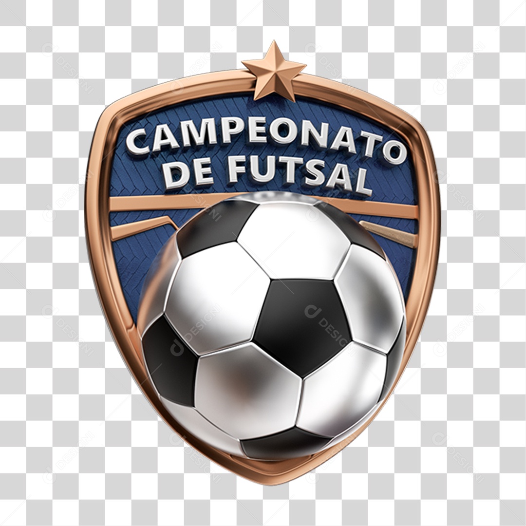 Selo 3D Campeonato de Futsal para Composição PNG Transparente