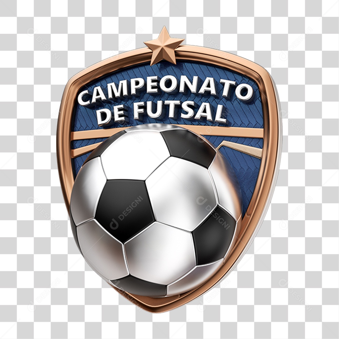Selo 3D Campeonato de Futsal para Composição PNG Transparente