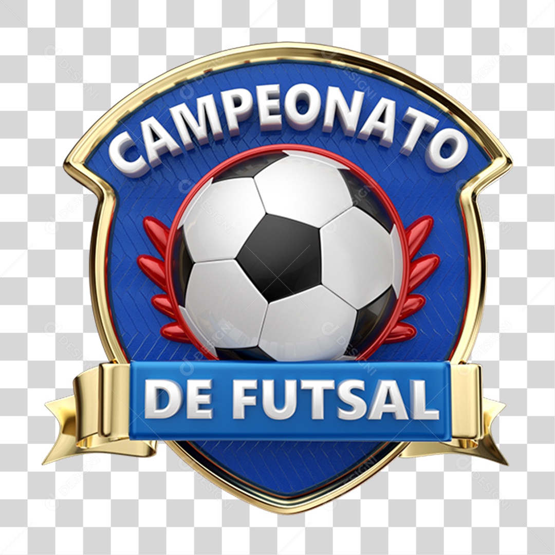 Selo 3D Campeonato de Futsal para Composição PNG Transparente