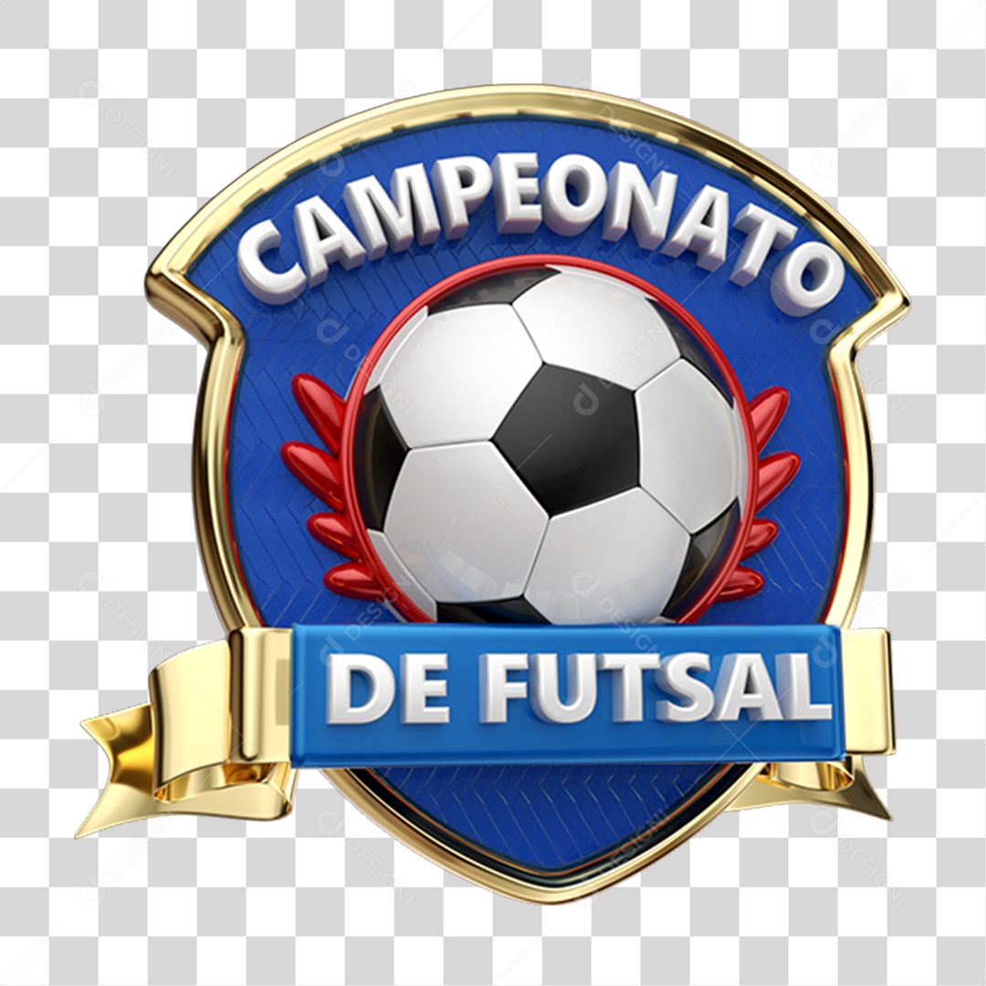 Selo 3D Campeonato de Futsal para Composição PNG Transparente