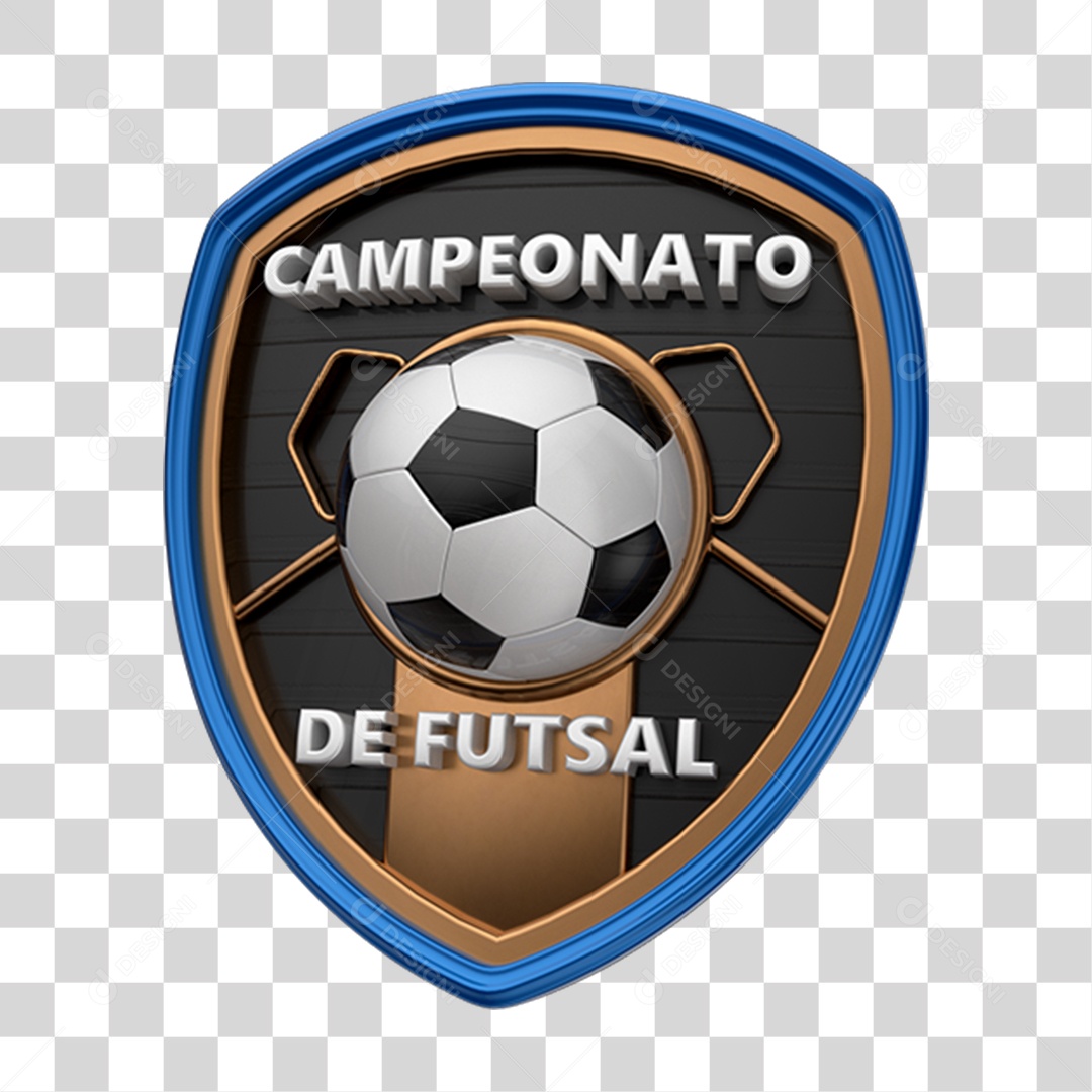 Selo 3D Campeonato de Futsal para Composição PNG Transparente