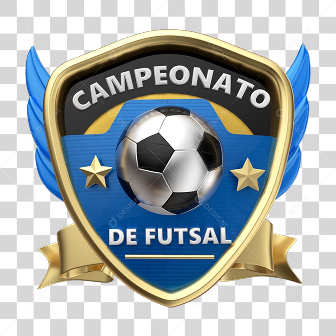 Selo 3D Campeonato de Futsal para Composição PNG Transparente