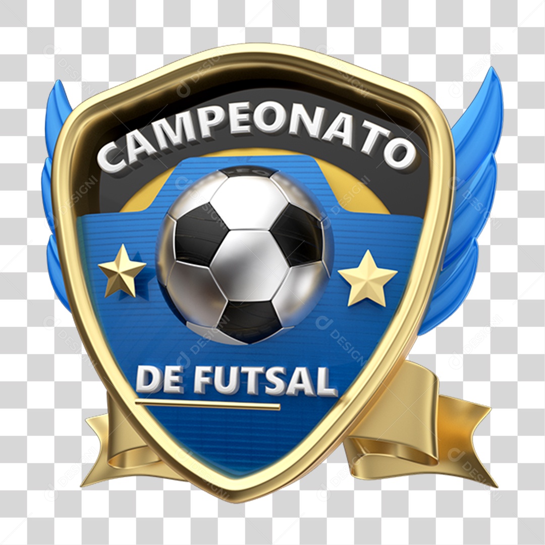 Selo 3D Campeonato de Futsal para Composição PNG Transparente