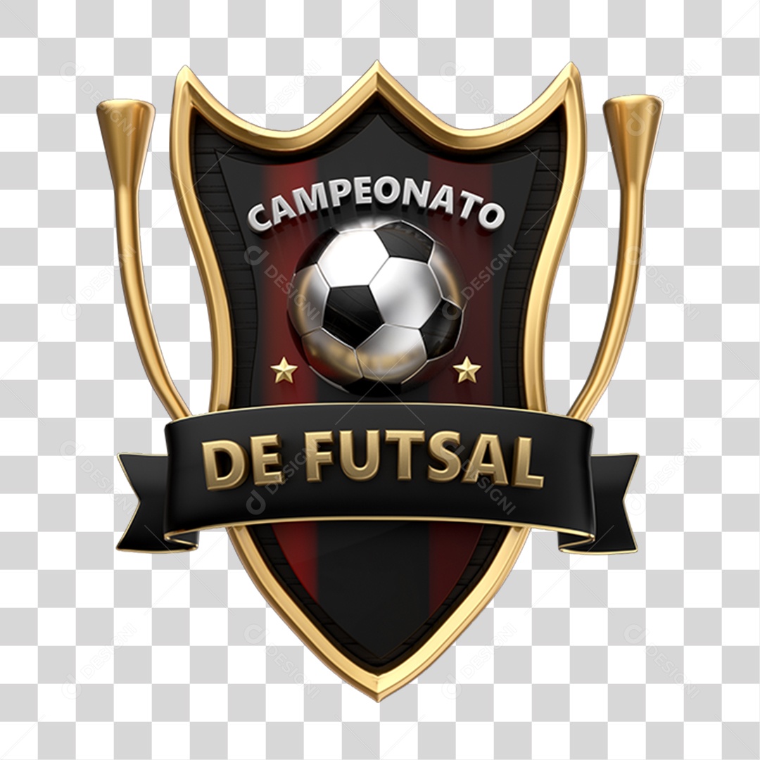Selo 3D Campeonato de Futsal para Composição PNG Transparente