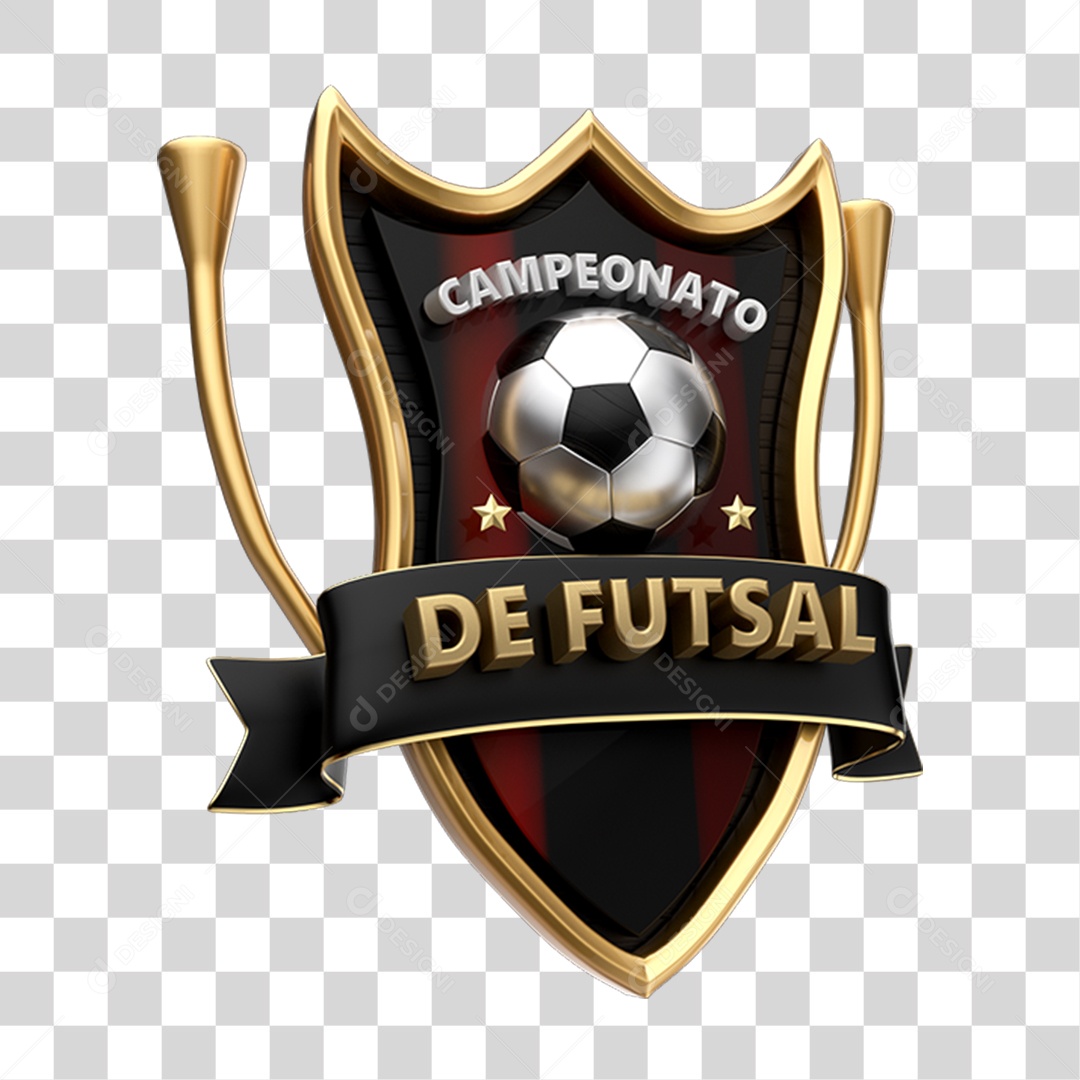 Selo 3D Campeonato de Futsal para Composição PNG Transparente