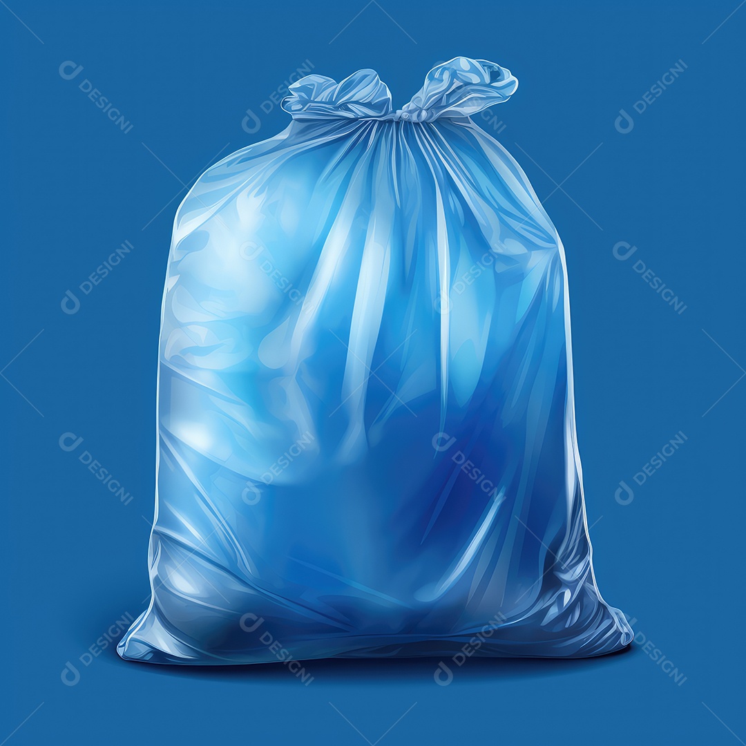 Saco de lixo azul sobre fundo branco