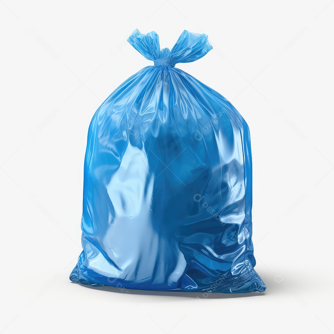 Saco de lixo azul sobre fundo branco