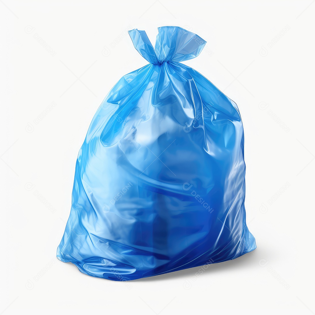 Saco de lixo azul sobre fundo branco
