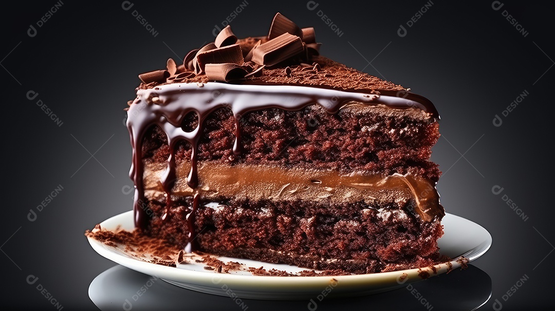 Fatia de bolo de chocolate e cobertura