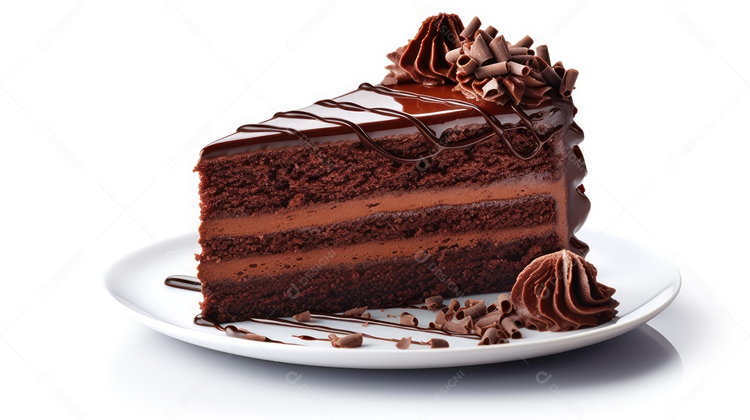 Fatia de bolo de chocolate com cobertura