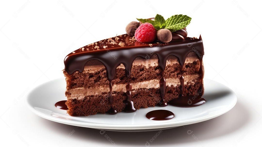 Fatia de bolo de chocolate com framboesa