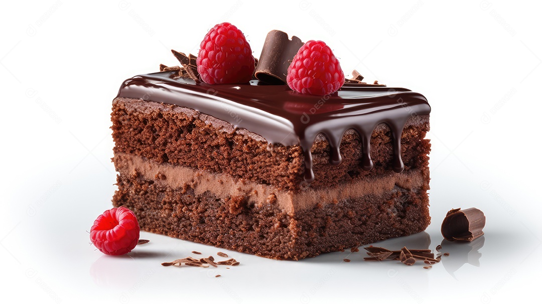 Bolo de chocolate com cobertura e morango