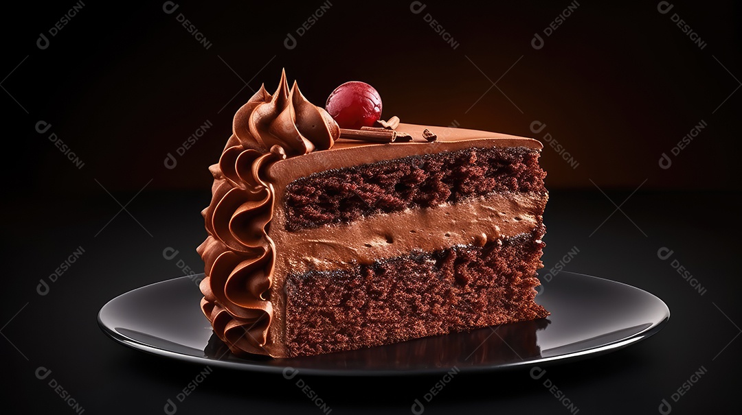 Fatia de bolo de chocolate com cereja