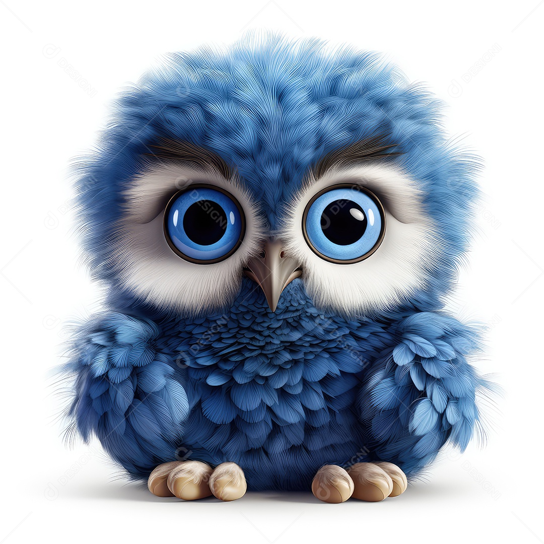 Coruja bebê fofa e realista sobre fundo branco