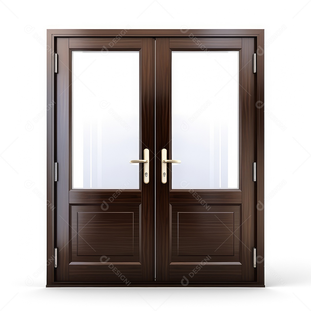 Porta dupla de madeira sobre fundo branco