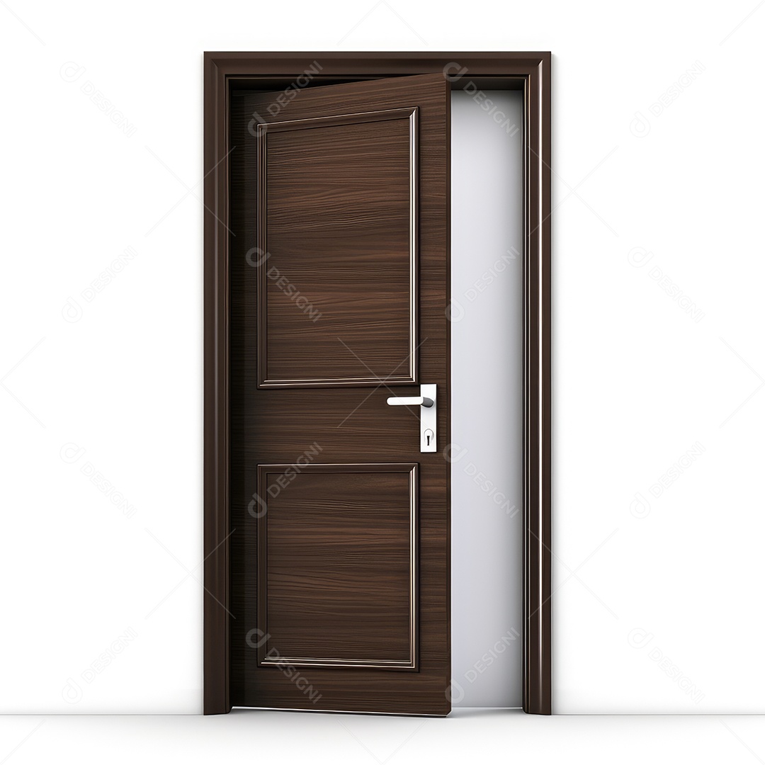 Porta de madeira aberta sobre fundo branco