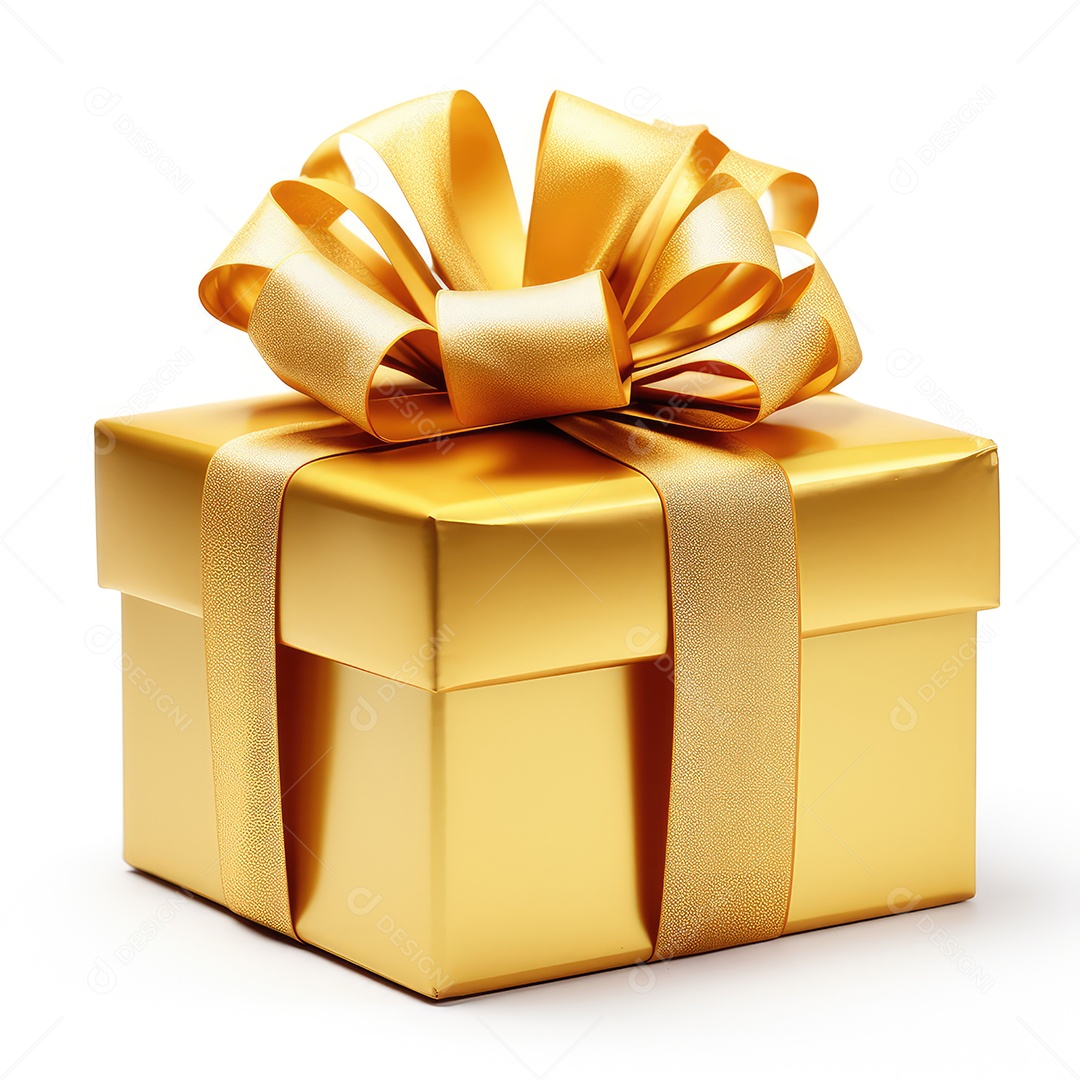 Caixa de presente com fita sobre fundo branco