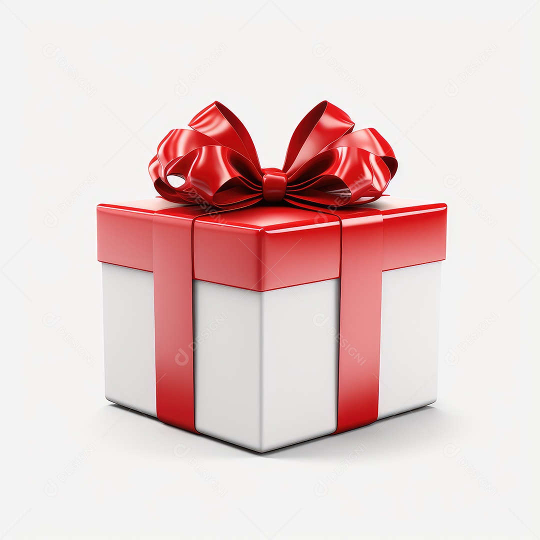Caixa de presente com fita sobre fundo branco