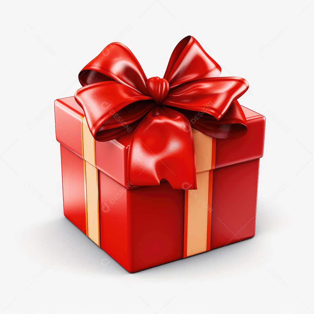 Caixa de presente com fita sobre fundo branco