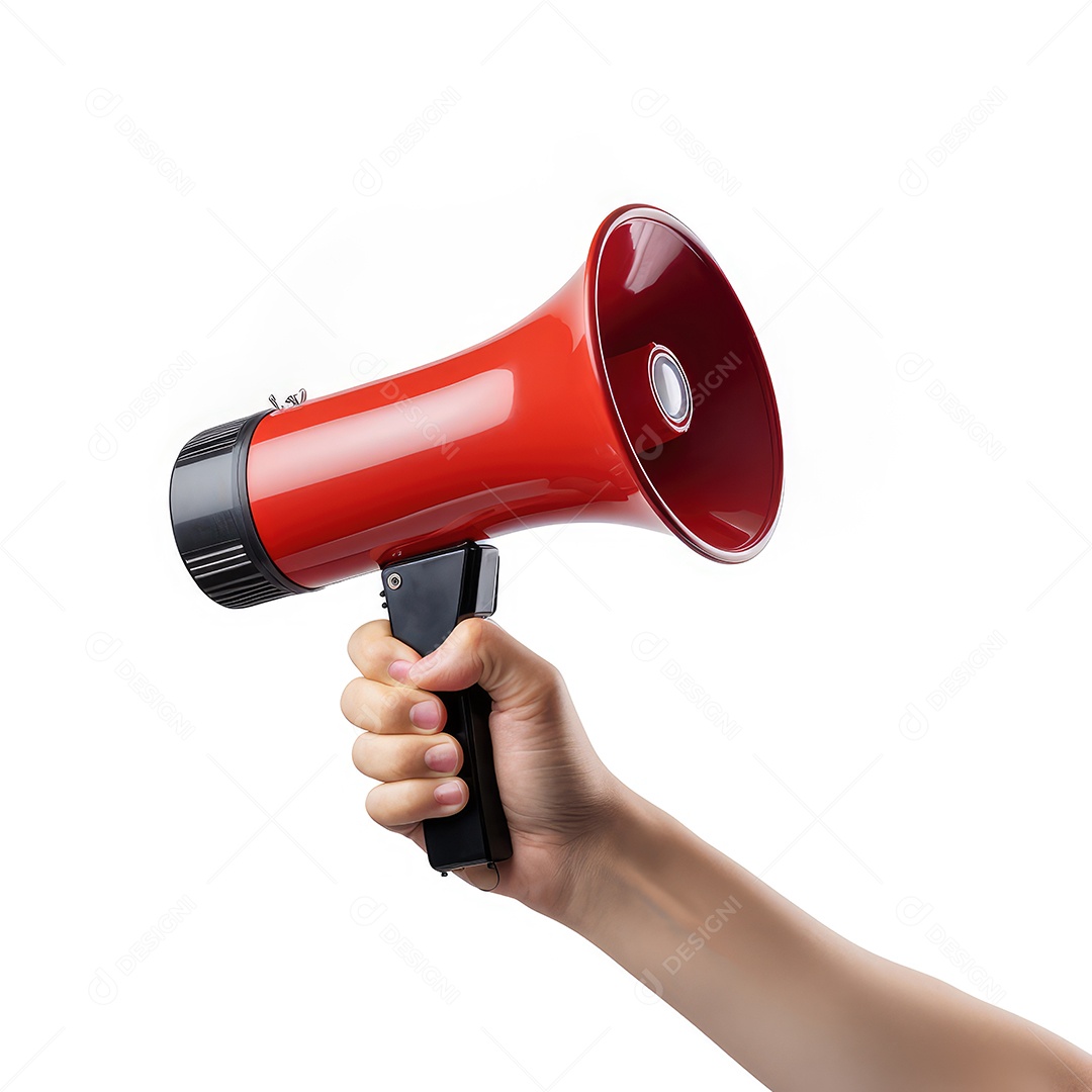 Mão masculina segurando um megafone