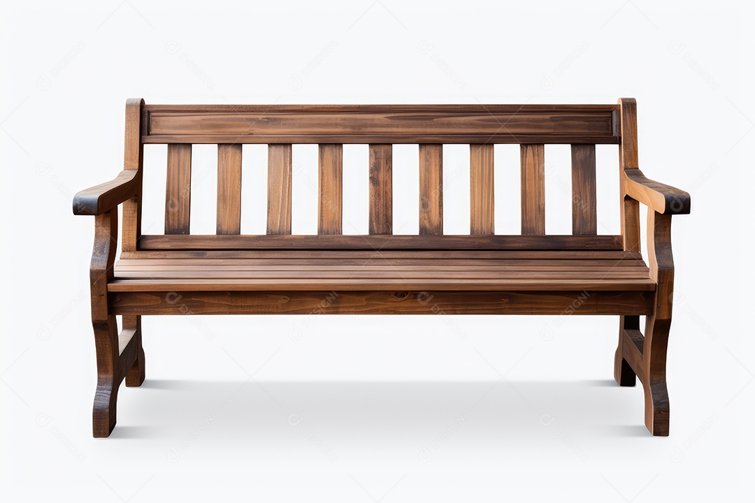 Banco de madeira rústica sobre fundo branco