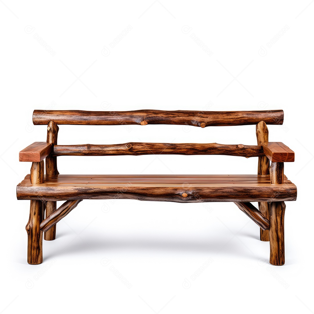 Banco de madeira renderizado sobre fundo branco