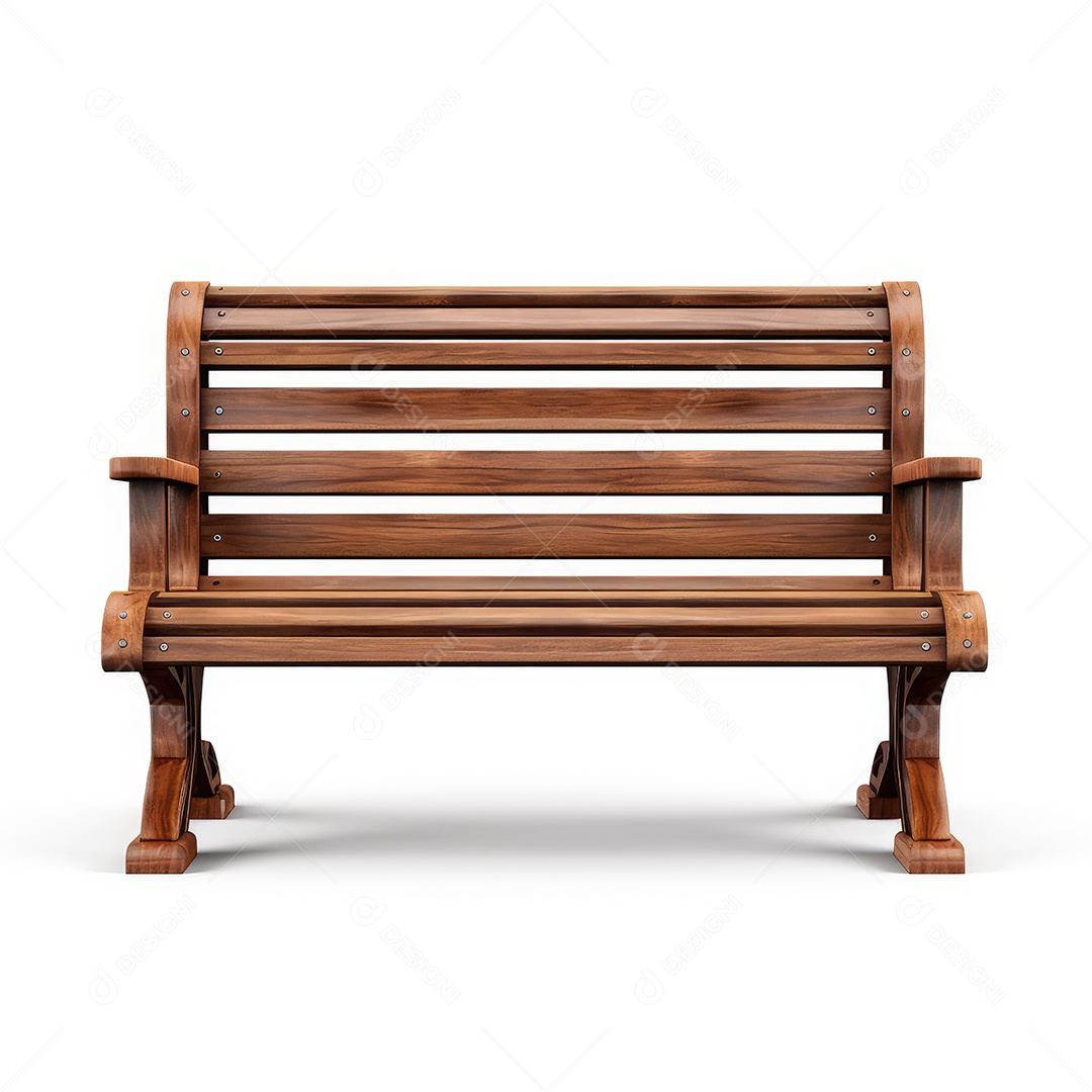 Banco de madeira renderizado sobre fundo branco
