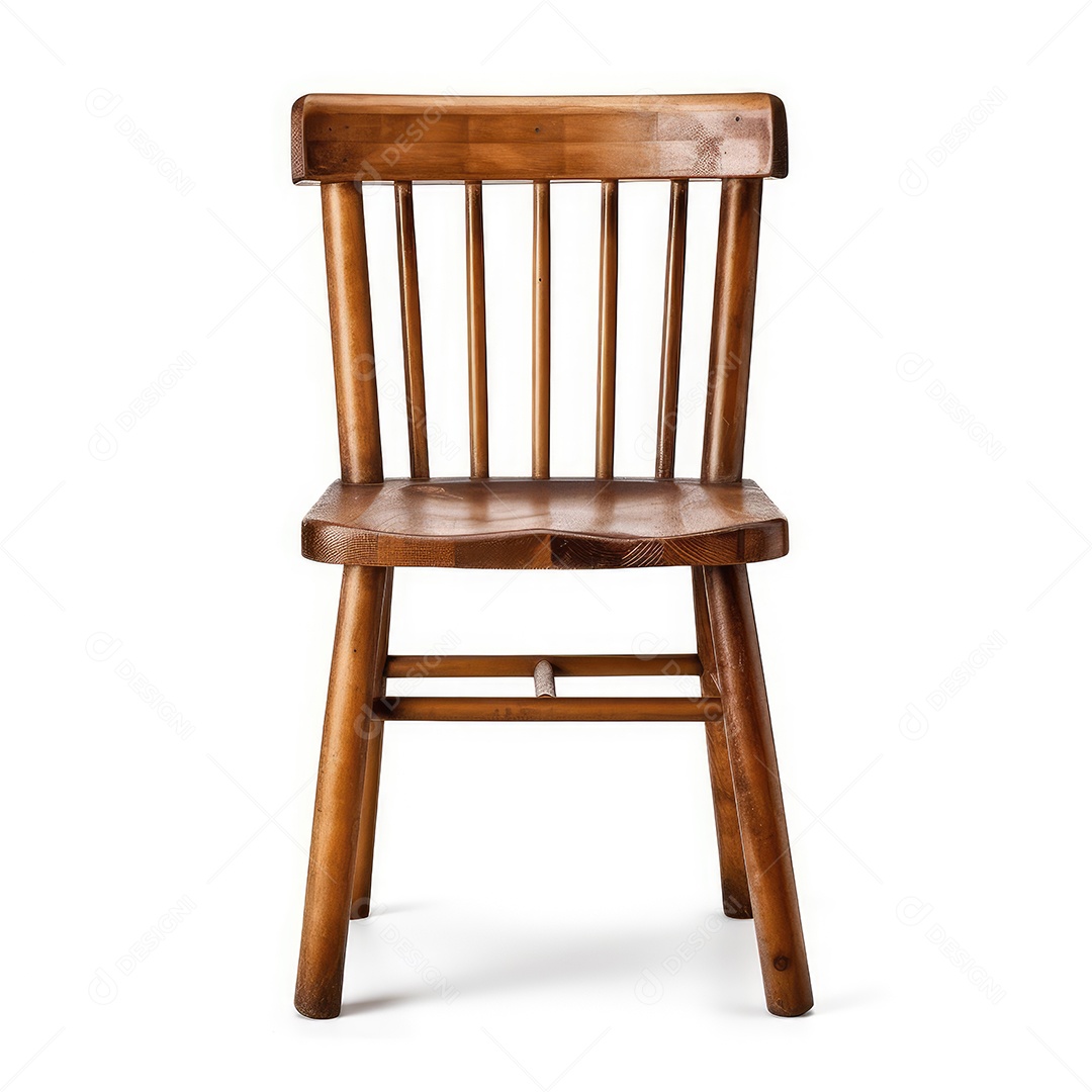 Cadeira de madeira com detalhes sobre fundo branco