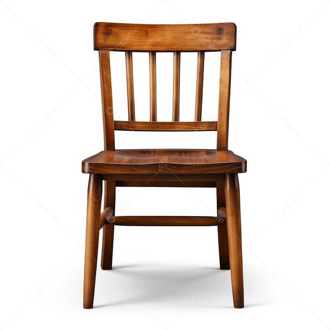 Cadeira de madeira com detalhes sobre fundo branco