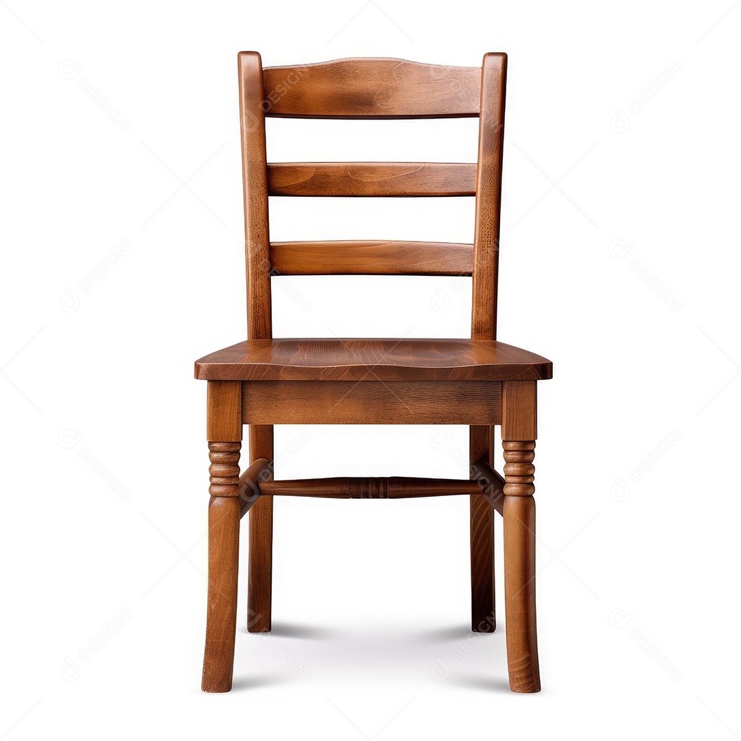 Cadeira de madeira com detalhes sobre fundo branco