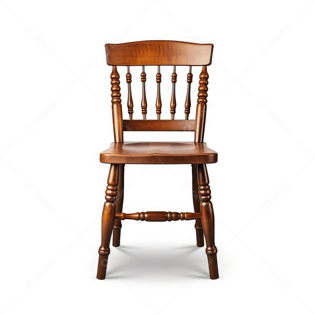 Cadeira de madeira com detalhes sobre fundo branco