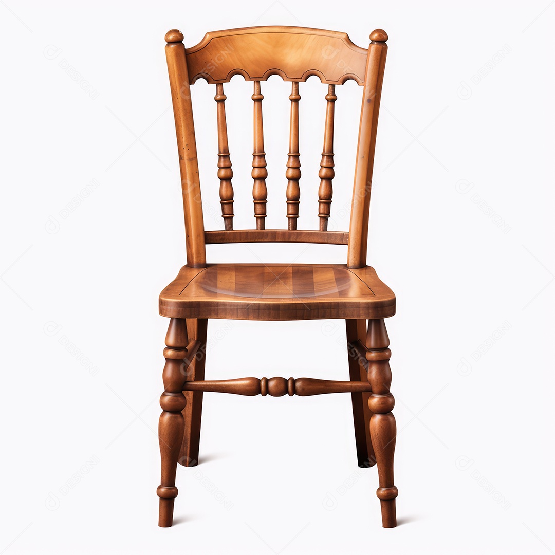 Cadeira de madeira com detalhes sobre fundo branco