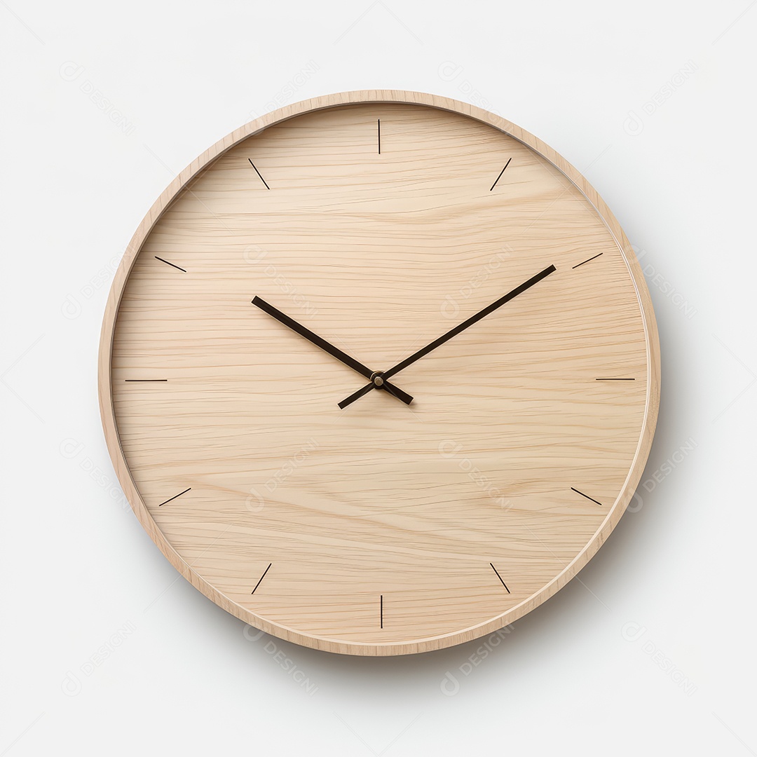 Relógio de madeira sobre fundo branco