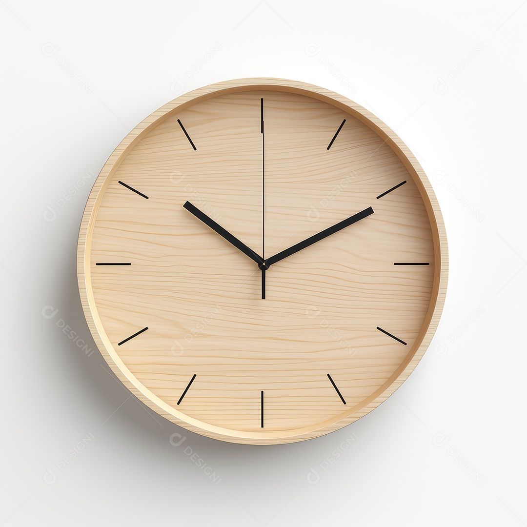 Relógio de madeira sobre fundo branco