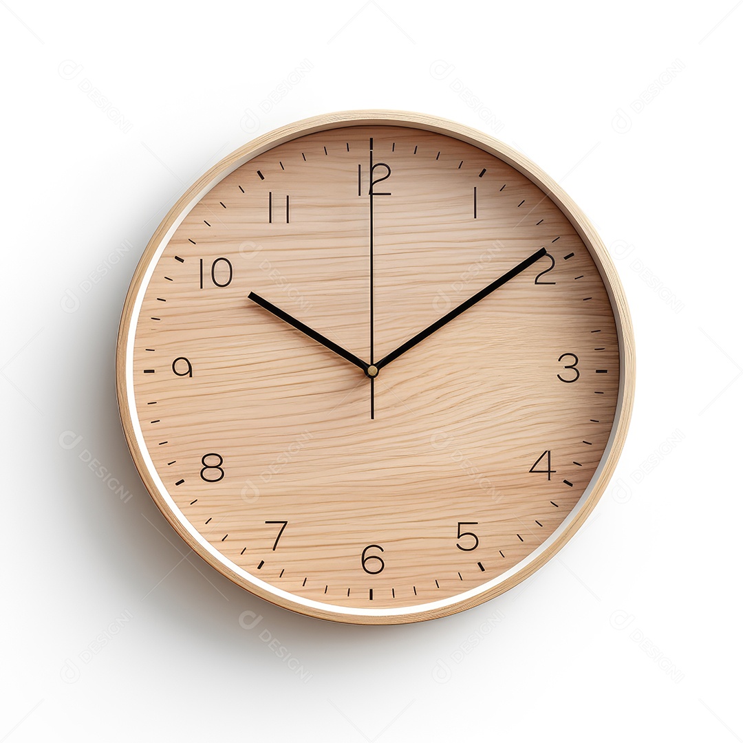 Relógio de madeira sobre fundo branco