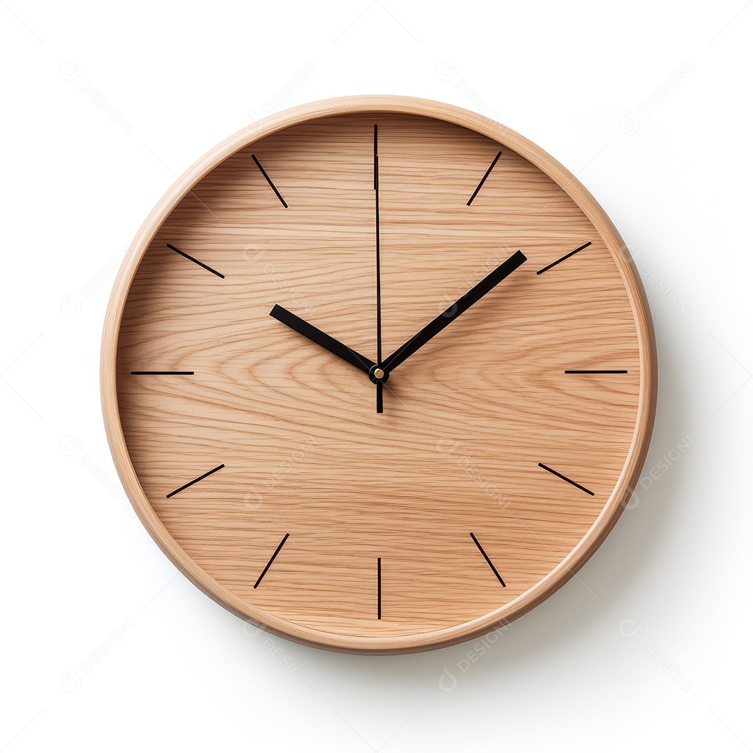 Relógio de madeira sobre fundo branco