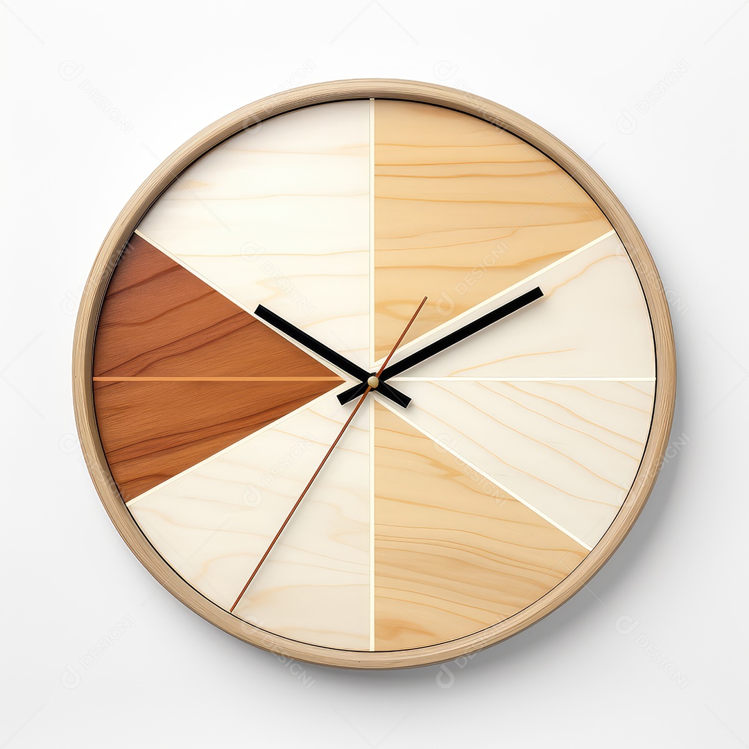 Relógio de madeira sobre fundo branco